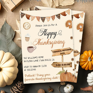 Invitación Feliz Día de Acción de Gracias Calabaza y Otoño