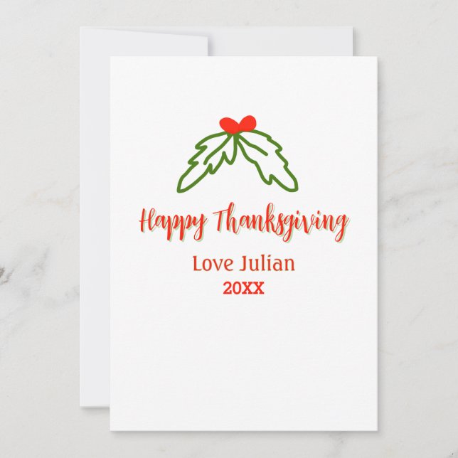 Invitación Feliz Día de Acción de Gracias hojas verdes rojas  (Anverso)