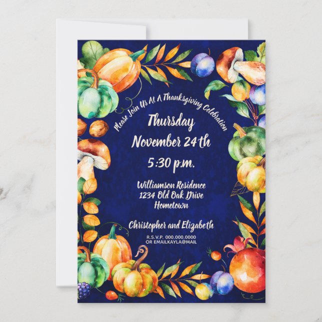 Invitación Feliz Día de Acción de Gracias Otoño Celebración d (Anverso)