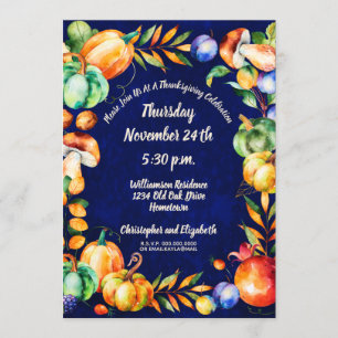 Invitación Feliz Día de Acción de Gracias Otoño Celebración d