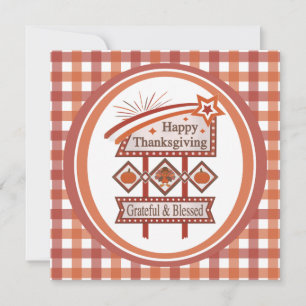 Invitación Feliz Día de Acción de Gracias, Rótulo Retro Bendi