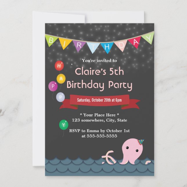 Invitación Feliz Día de Aniversario de Octopus Starry Night (Anverso)