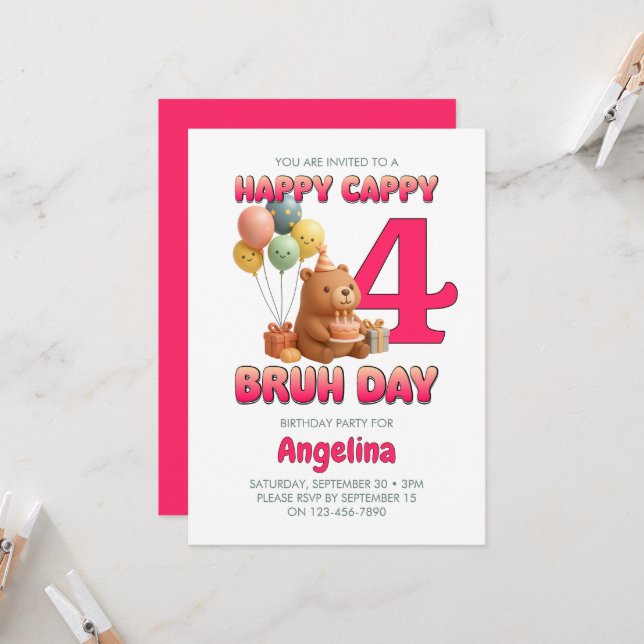 Invitación FELIZ DÍA DE CAPPY BRUH Cumpleaños personalizado d (Anverso/Reverso In Situ)