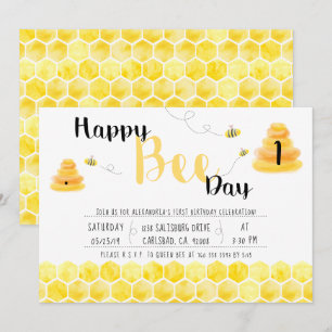 Invitación Feliz Día de la Abeja Negro y Abeja Amarillo Fiest