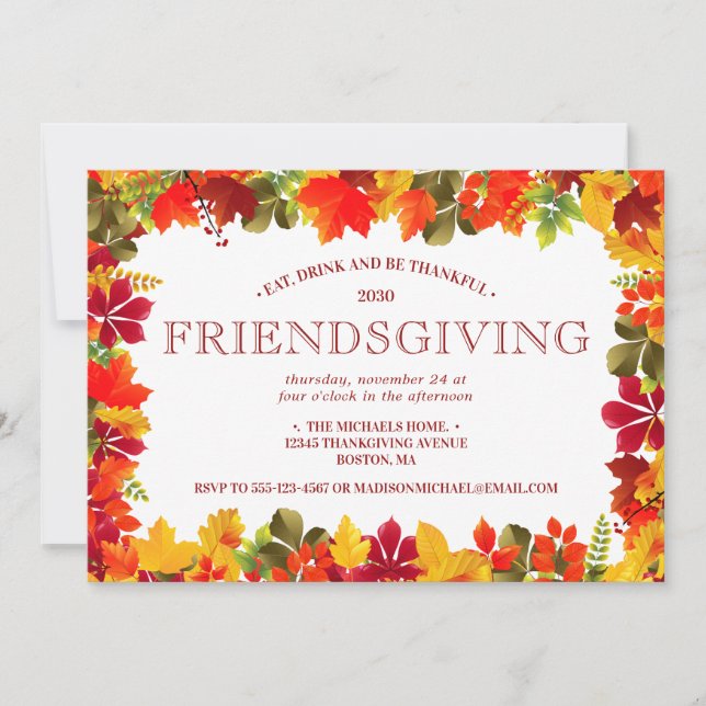 Invitación Feliz Día de la Amistad Cena de Otoño Fiesta Festí (Anverso)