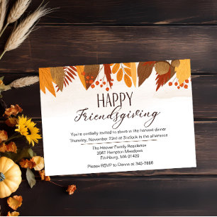 Invitación Feliz Día de la Amistad otoño deja la cena