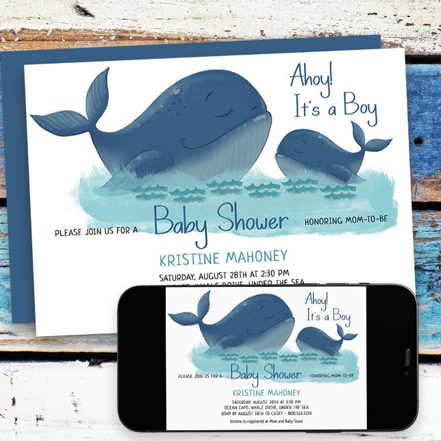 Invitación Feliz Día de la Ballena, es un joven acuarela Baby (Baby Shower Invitation from my Happy Whale collection. Message if you need different items.)