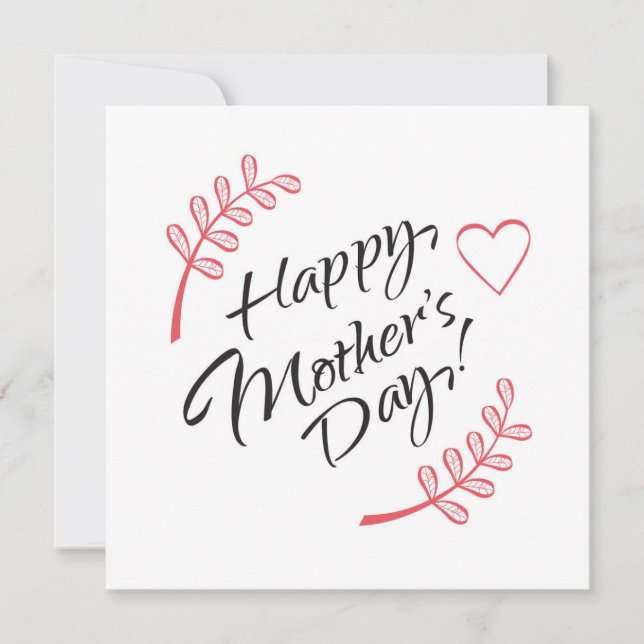 Invitación Feliz día de la madre, hermosa caligrafía de flore (Anverso)