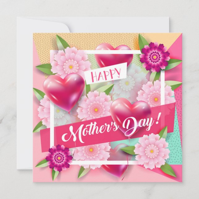 Invitación Feliz día de la madre, hermosas flores (Anverso)