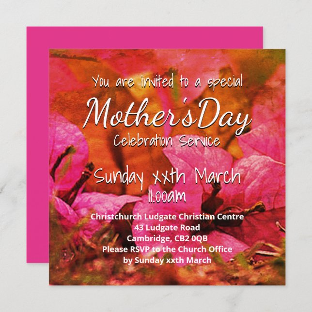 Invitación FELIZ DÍA DE LA MADRE Servicio Eclesiástico Floral (Anverso / Reverso)