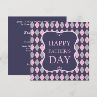 Invitación Feliz Día de los Padres Blue Pink Gray Argyle Dinn