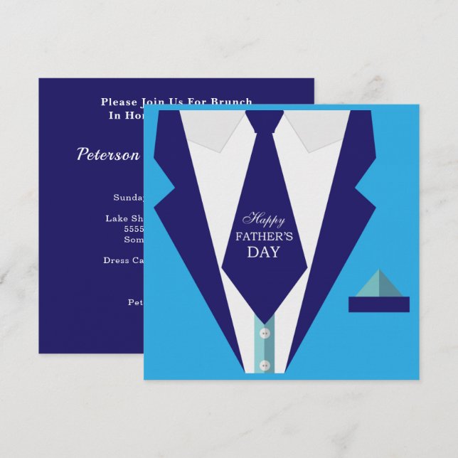 Invitación Feliz Día de los Padres Blue Suit Tie Family Brunc (Anverso / Reverso)
