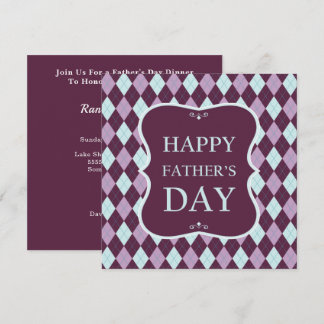 Invitación Feliz Día de los Padres Morado Argyle Fiesta de ce