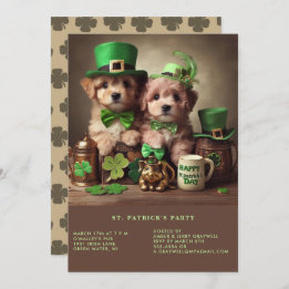 Invitación Feliz Día de San Patricio, adorables cachorros Gor