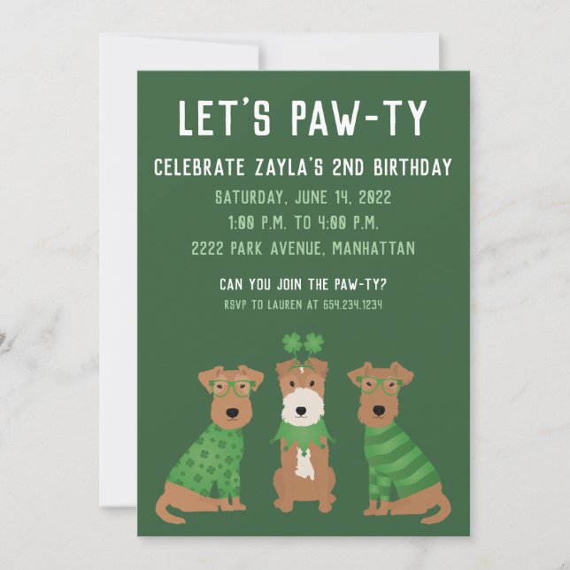 Invitación Feliz día de San Patricio perros Welsh Wire Fox Te (Anverso)