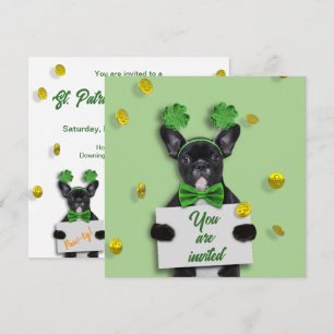 Invitación Feliz día de San Patricio Trébol Adorable Bulldog 