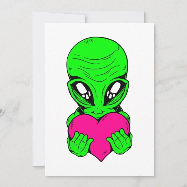 Invitación feliz día de San Valentín alienígena corazón rosa (Anverso)