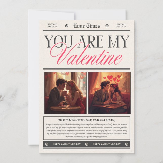 Invitación Feliz día de San Valentín Arte de pared romántico  (Anverso)