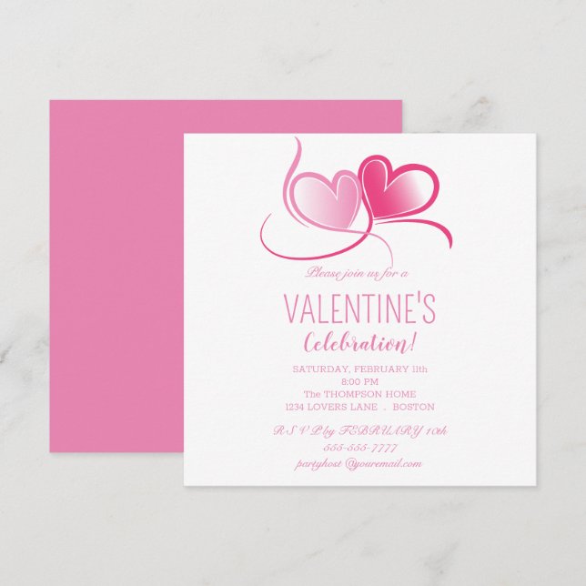 Invitación Feliz Día de San Valentín, corazones dulces rosado (Anverso / Reverso)