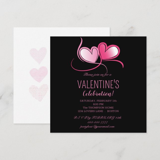 Invitación Feliz día de San Valentín, dulces corazones rosado (Anverso / Reverso)