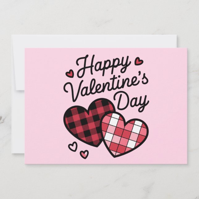 Invitación Feliz Día de San Valentín Leopard Plaid Love Heart (Anverso)