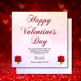 Invitación Feliz Día de San Valentín Pastel Roses Rojos Fiest
