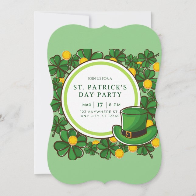 Invitación Feliz Día de Santo Patrocinador Fiesta Leprechaun  (Anverso)