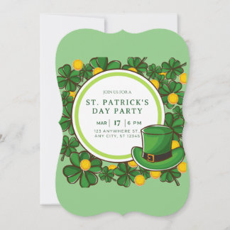 Invitación Feliz Día de Santo Patrocinador Fiesta Leprechaun 