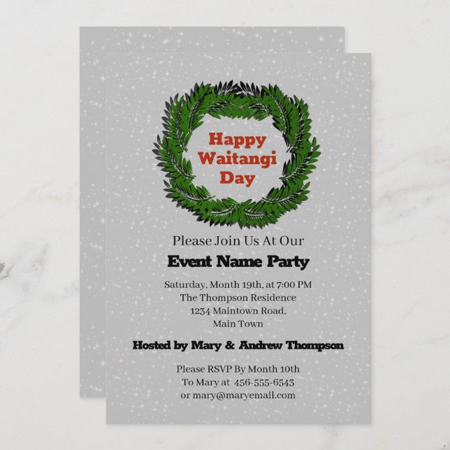 Invitación Feliz Día de Waitangi en Nueva Zelanda (Anverso / Reverso)