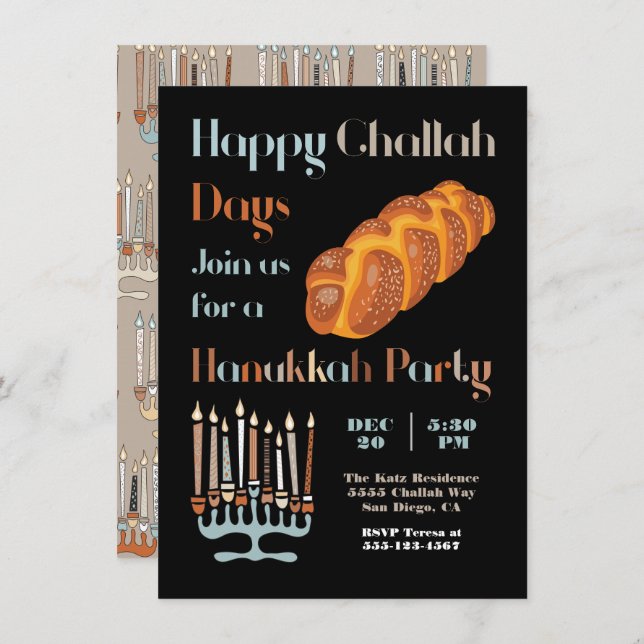 Invitación Feliz Día del Desafío Fiesta Hanukkah (Anverso / Reverso)