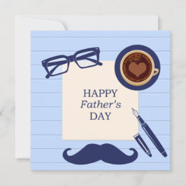 Invitación Feliz Día del Padre Diversión Azul Mustache Famili