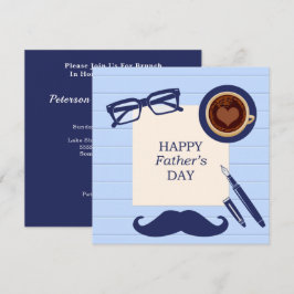 Invitación Feliz Día del Padre Diversión Azul Mustache Famili