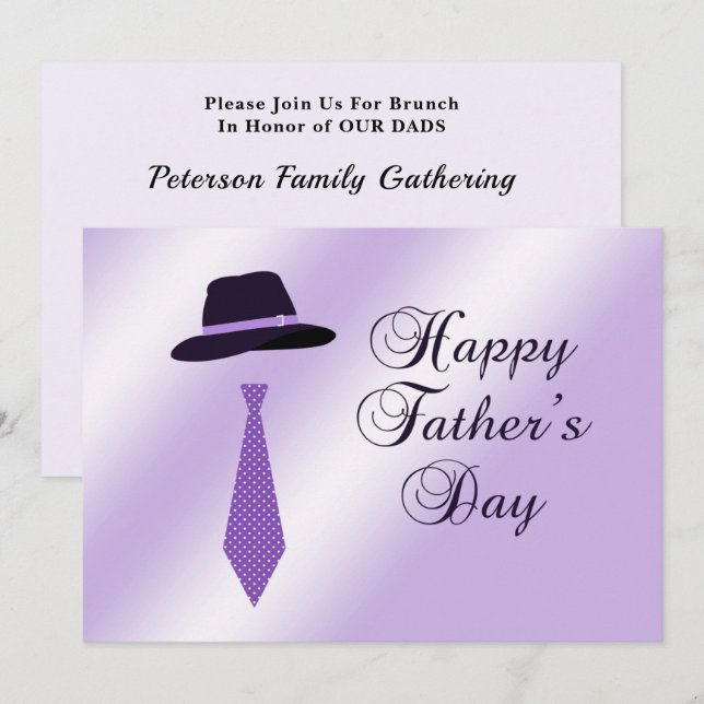 Invitación Feliz Día del Padres Gorra Purple Dot Tie Family B (Anverso / Reverso)