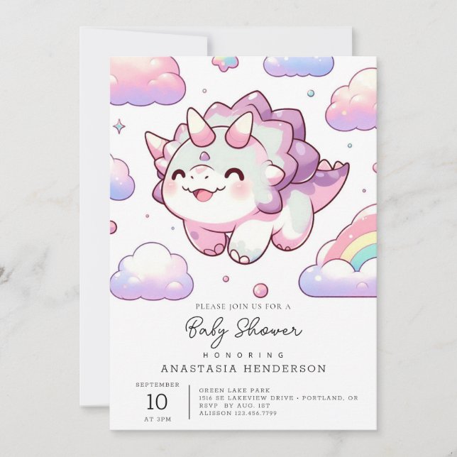 Invitación Feliz Dinosaurio Simple Baby Shower (Anverso)