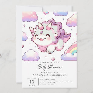 Invitación Feliz Dinosaurio Simple Baby Shower