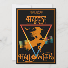 Invitación Feliz disfraz de bruja de Halloween Naranjas Negra