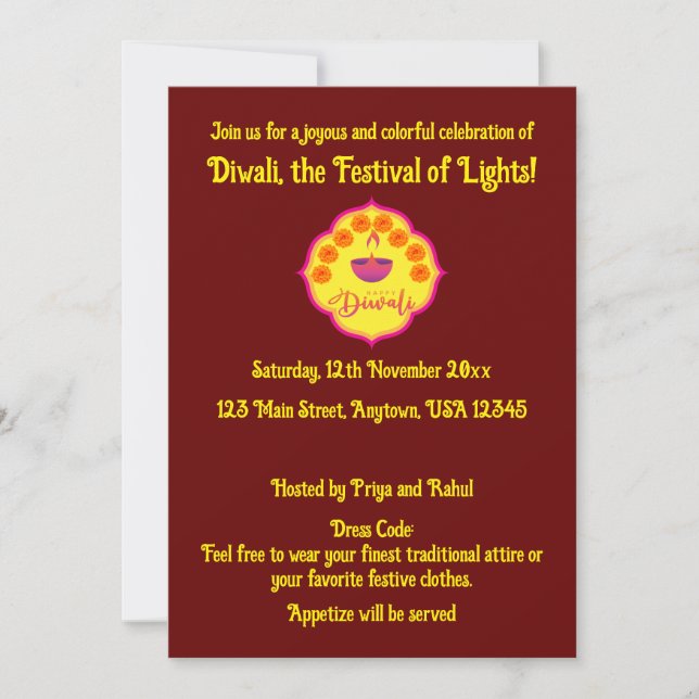 Invitación Feliz Diwali - Celebración (Anverso)