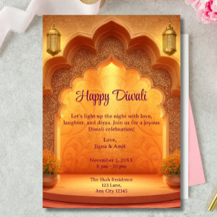Invitación Feliz Diwali Holiday Lámparas de oro