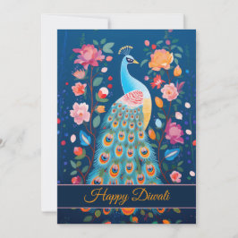Invitación Feliz Diwali Pavo Real y Flores