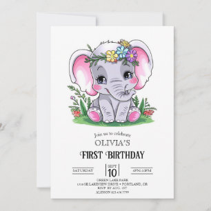 Invitación Feliz Elefante 1er cumpleaños digital
