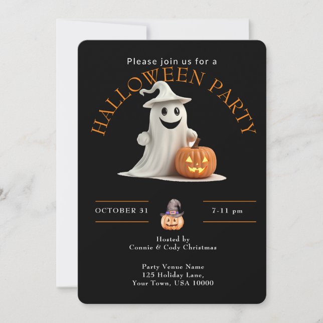 Invitación FELIZ FANTASMA CON EL Partido PUMPIN HALLOWEEN (Anverso)