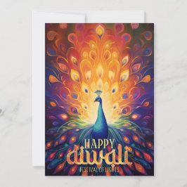 Invitación Feliz Festival de Luces de Peacock vibrante en Diw