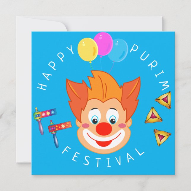 Invitación Feliz Festival de Purim Funny Fiesta de Payasos (Anverso)