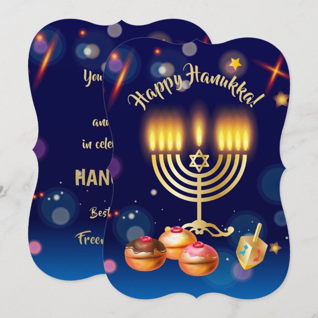 Invitación Feliz Festival Hanukkah de Luces (Anverso / Reverso)