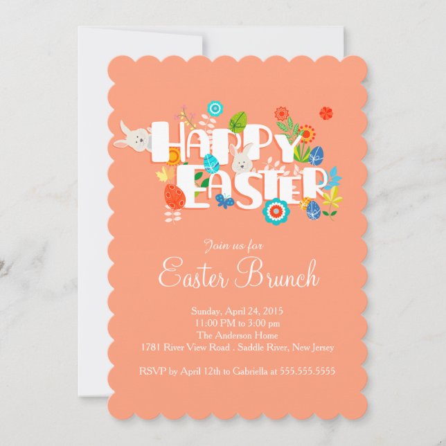 Invitación Feliz fiesta de brunch de Pascua (Anverso)