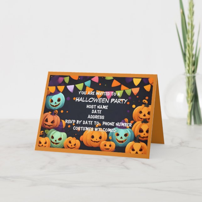 Invitación Feliz Fiesta de calabaza sonriente de Halloween (Anverso)