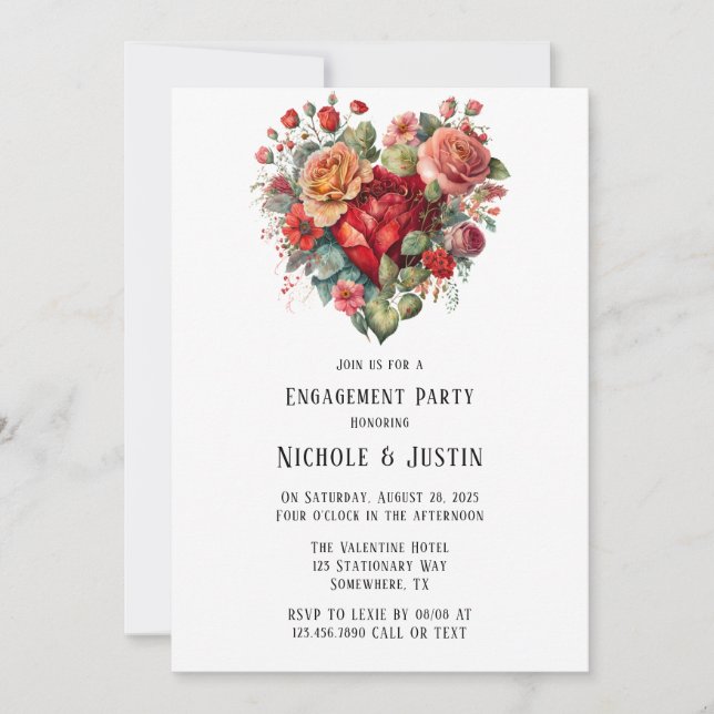 Invitación Feliz fiesta de compromiso de la cosecha de Rosas  (Anverso)