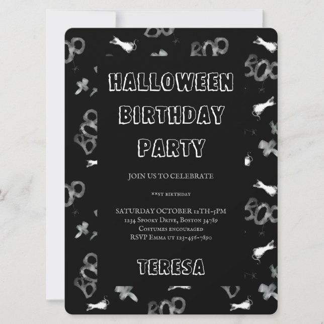 Invitación Feliz fiesta de cumpleaños con disfraces de Hallow (Anverso)