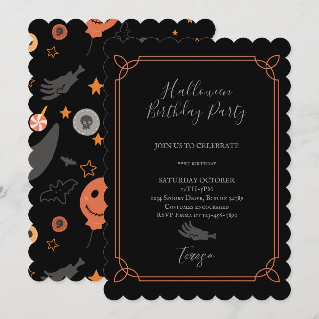 Invitación Feliz fiesta de cumpleaños con disfraces de Hallow (Anverso / Reverso)
