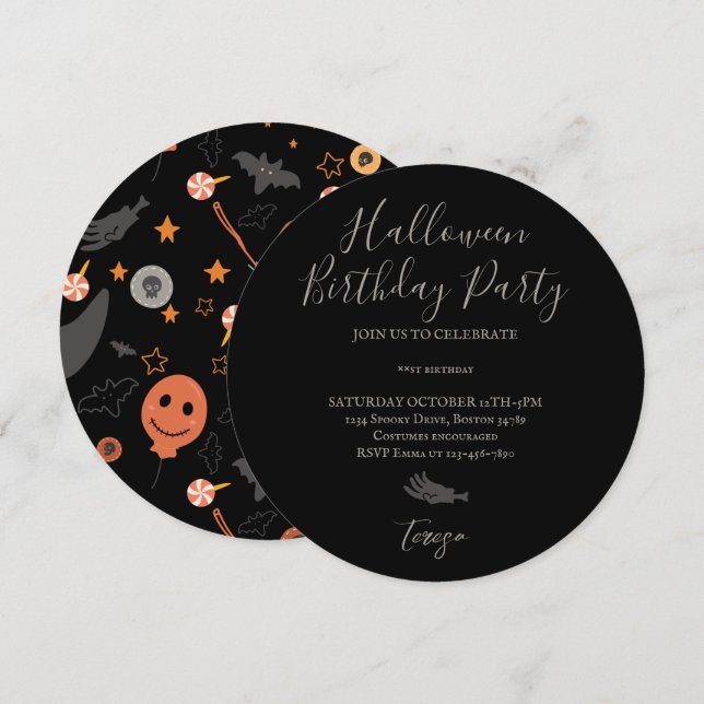 Invitación Feliz fiesta de cumpleaños con disfraces de Hallow (Anverso / Reverso)